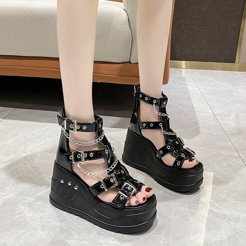 Aichashi Fashion Ankle Boots Shoes Summer Gothic Shoes Women's Gladiator Platform High Heels All-match Casual Peep-toe Women Sandals