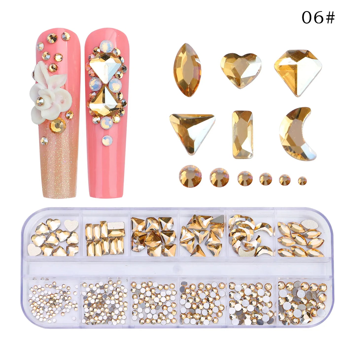 12 Grids/Box Multi-Size Nail Art Rhinestone Decorations AB Crystal Diamond Gems 3D Nails Glitter Glass Non Hotfix Strass Jewelry