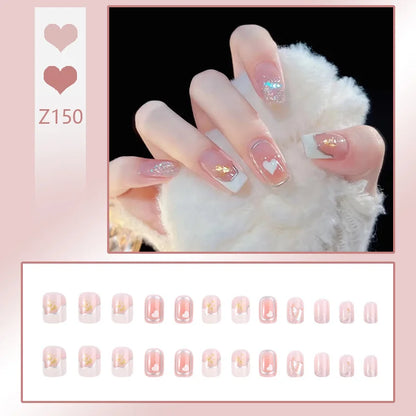 24pcs/box Fake Nails Short Detachable Finished Fingernails Ballet Wearable False Nails press on Square Head Full Cover Nails Tip