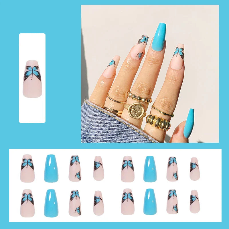 24pcs False Nails Nude Gradient Nail Patch Rhinestone Inlaid Press On Nails Removable Long Paragraph Fashion Manicure nail tips