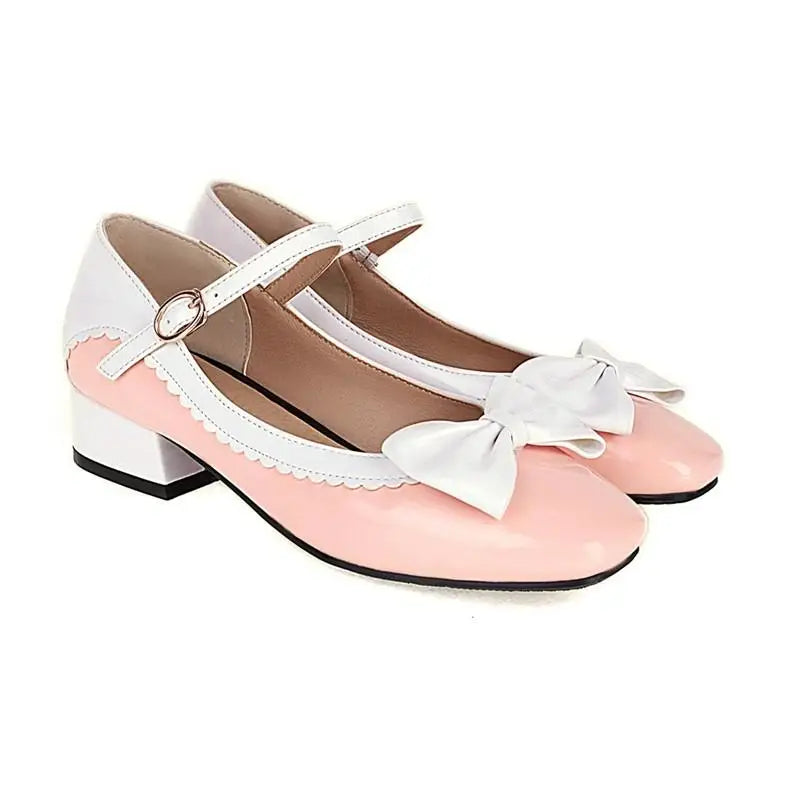 aichashi  -  Plus Size 46 47 48 Spring Lolita Sweet Bow Tie Mary Janes Shoes Girls School Student Casual Pumps Woman Low Heels Zapatos Mujer