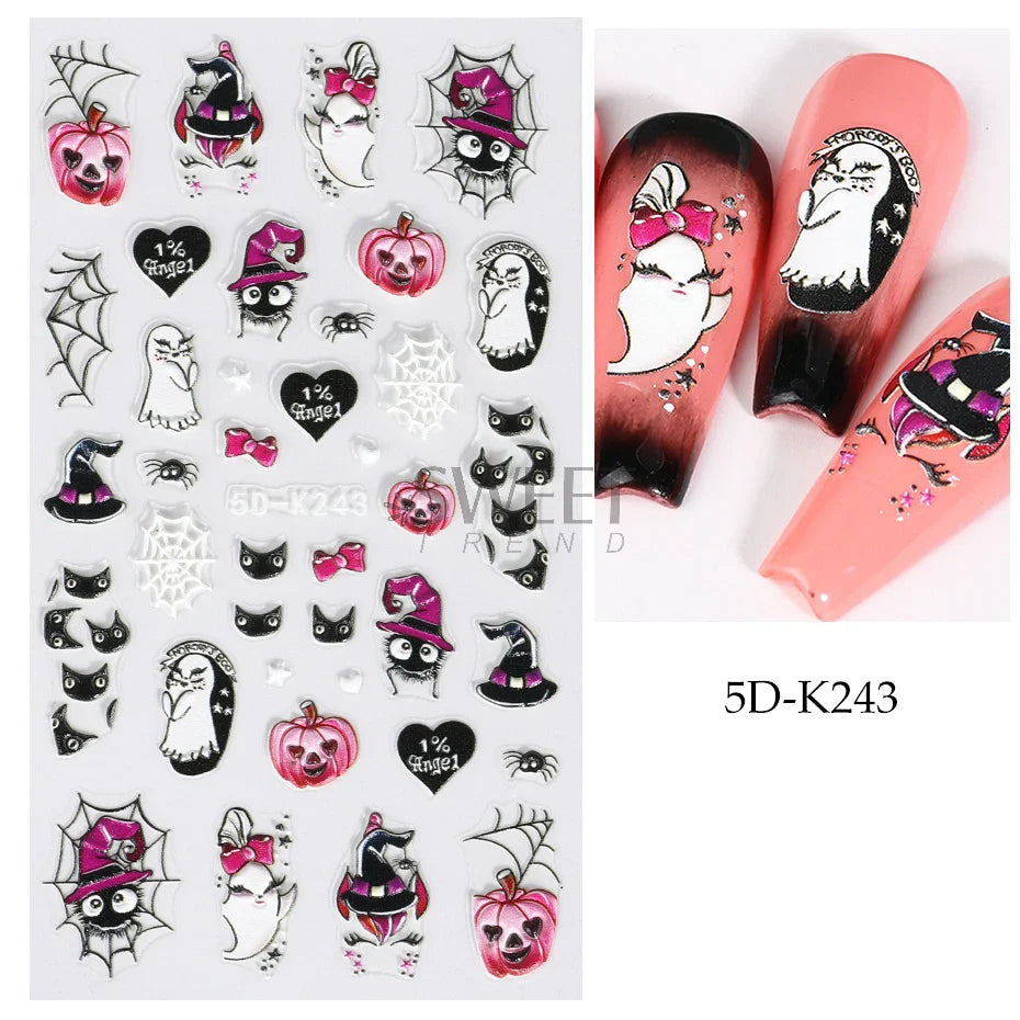 5D Gems Spider Embossed Nail Stickers Design Centipede Red Eyeball Adhesive Sliders Holiday Party New Year Decals Manicure Foils