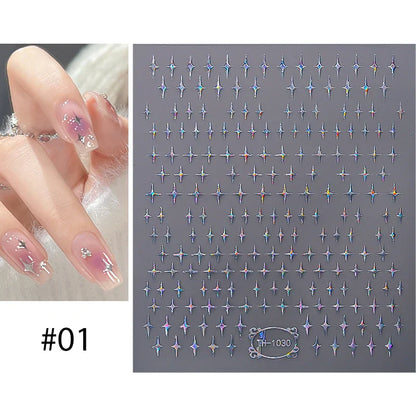 Aichashi 3D Laser Sakura Flower Nail Sticker Aurora Decals Glitter Star Butterfly Floral Adhesive Sliders Cherry Blooming Manicure