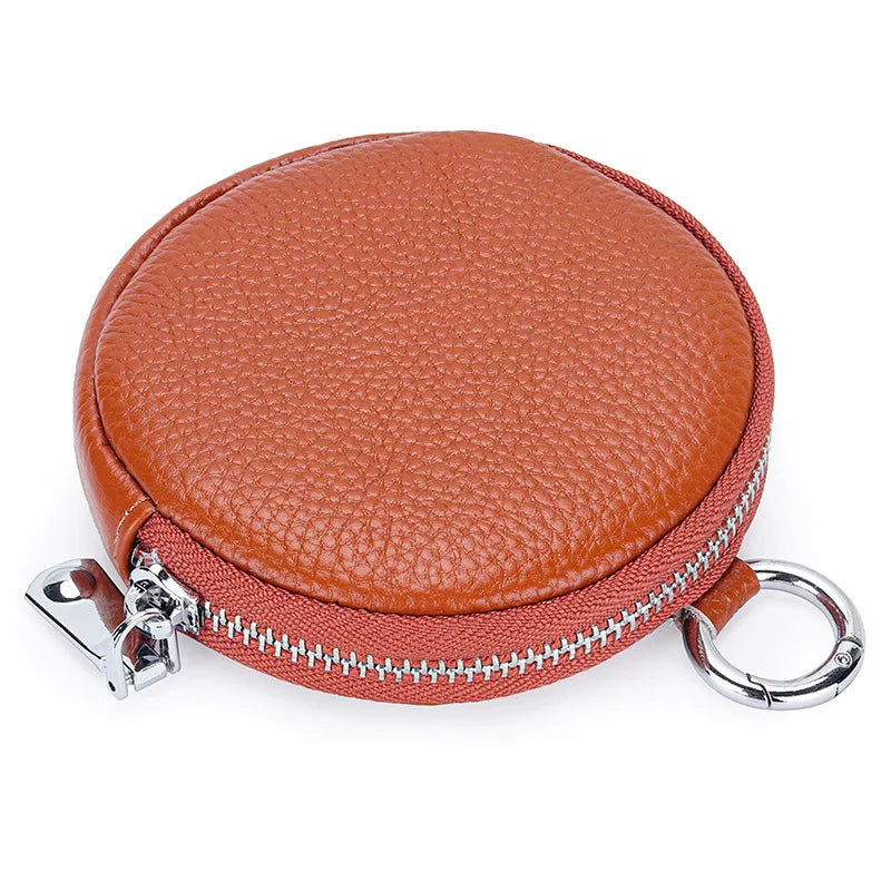 aichashiCoin Purse Change Pouch for Women Key Ring Wallet Minimalist Small Item Storage Bag Genuine Leather Round Purse with Zipper