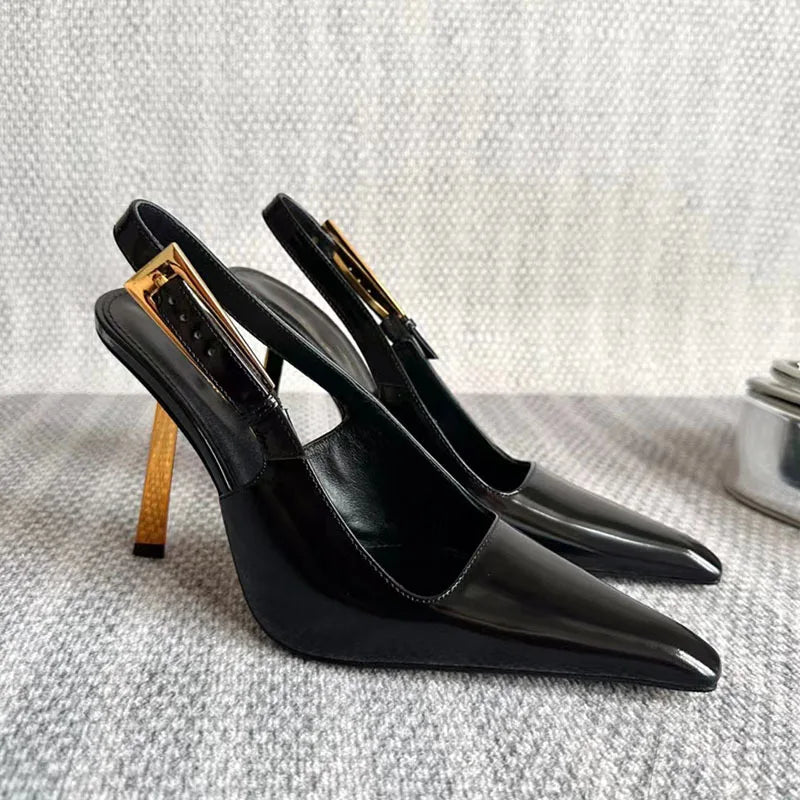 aichashi  -  Pointed Stiletto Heels Women Pumps Patent Leather Summer Designer Mule Sandals Elegant Sexy Office High Heels Women Shoes