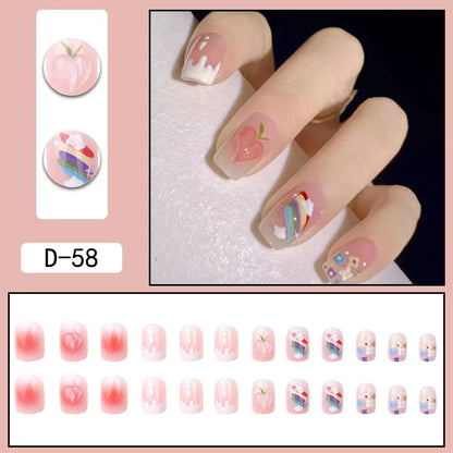 Aichashi 24pcs French Point Diamond Fake Nails Wearing Artificial Square Head Press On Acrylic Nail Art Pearl Patch Almond False Nails