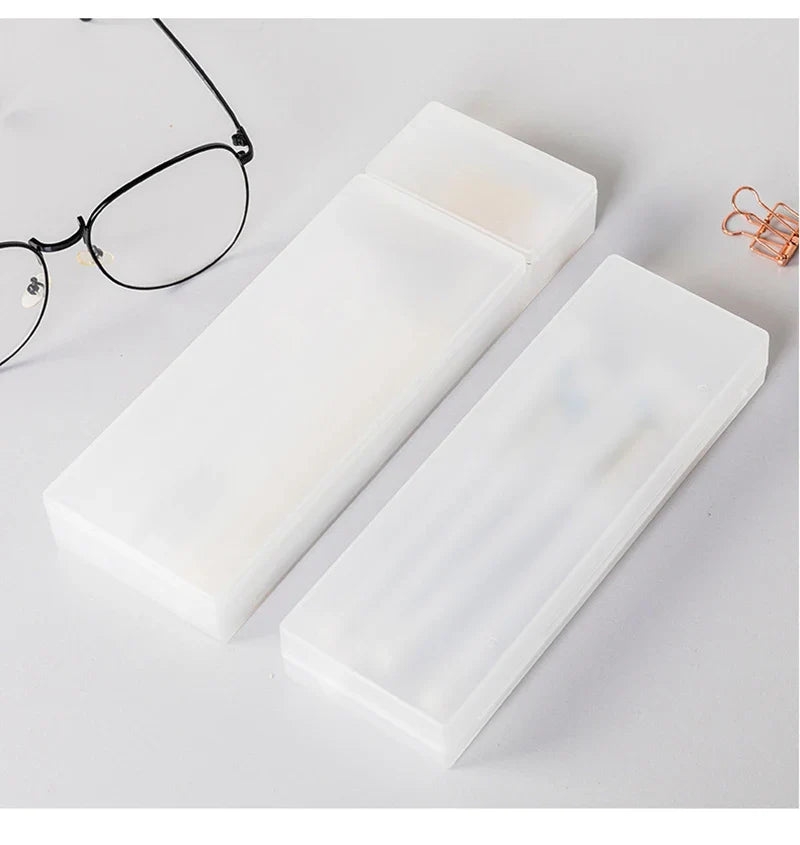 Aichashi BACK TO SCHOOL Pencil Cases Pens Storage School Office Simple Matte Transparent Plastic Box Frosted White Stationery Supplies