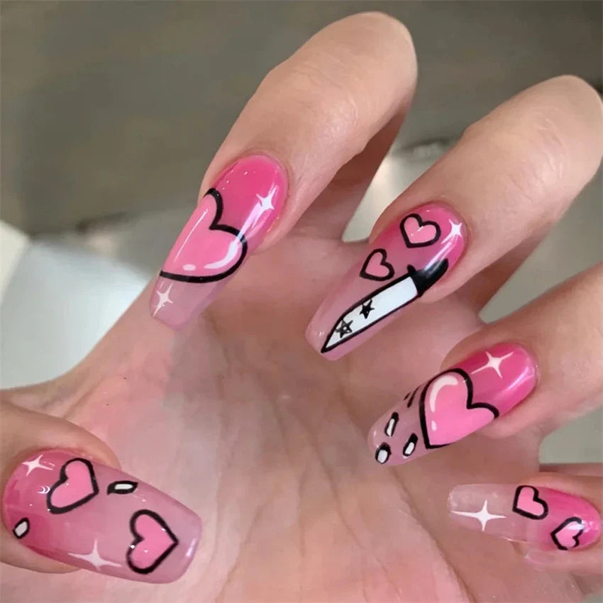 24Ps/Set Square Head Coffin Wearing False Nails Art Pink Matte French Fake Nails Leopard Artificial Acrylic White Press on Nails