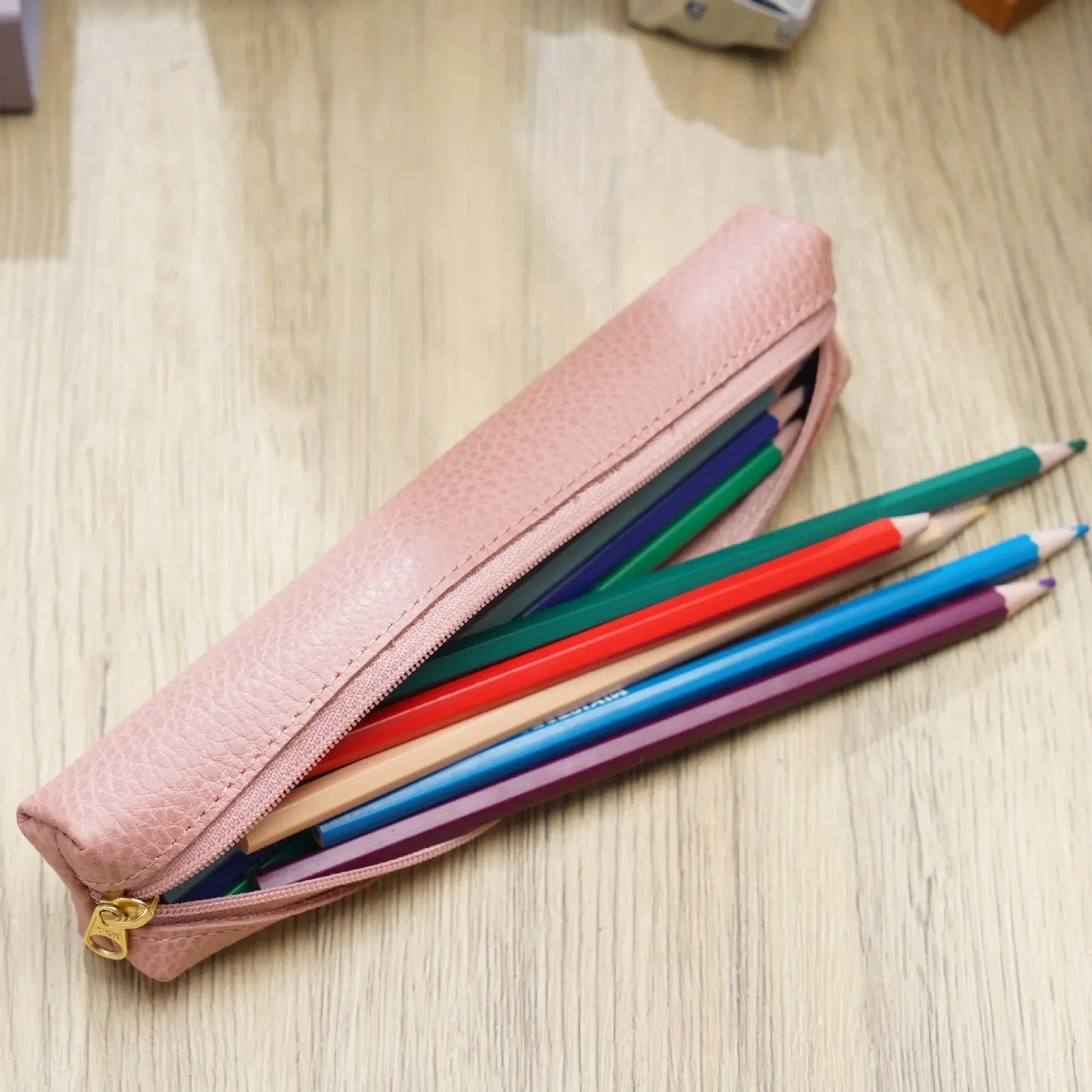 Aichashi BACK TO SCHOOL Genuine Leather Simple Pen Case for School Students Stationery Storage Box Pen Bag Cowhide Zipper Pencil Holder School Suppies