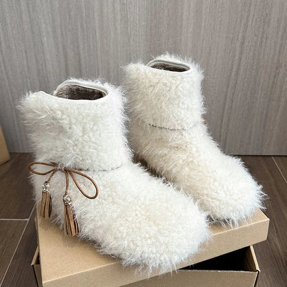 aichashi  -  Winter White Warm Plush Women Snow Boots Fashion Slip On Short Botas Casual Outdoor Flats Cotton Shoes