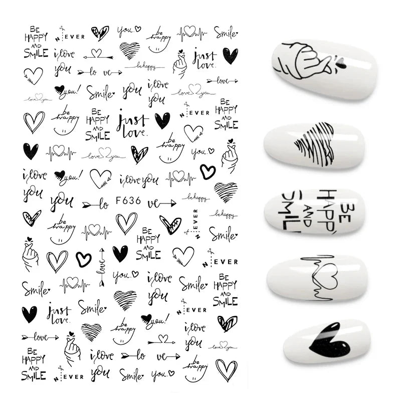 Aichashi 1PCS Black White Butterfly Laser Nail Stickers Y2K Nail Art Decoration Abstract Lines Bronzing Flowers Stickers For Nails