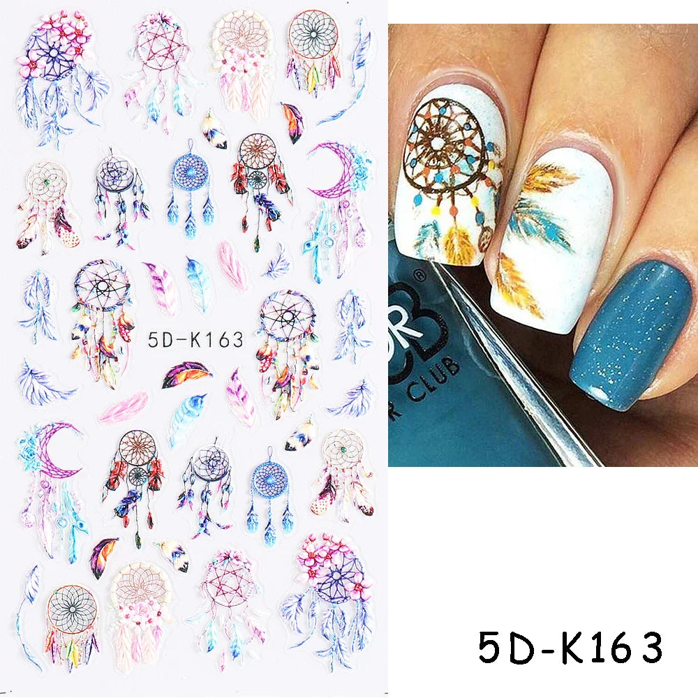 Aichashi 5D Embossed Nail Stickers Flowers Bird Geometric Lines Gold Frame Floral Nail Decals Cherry Blossom Y2K Manicure Decor