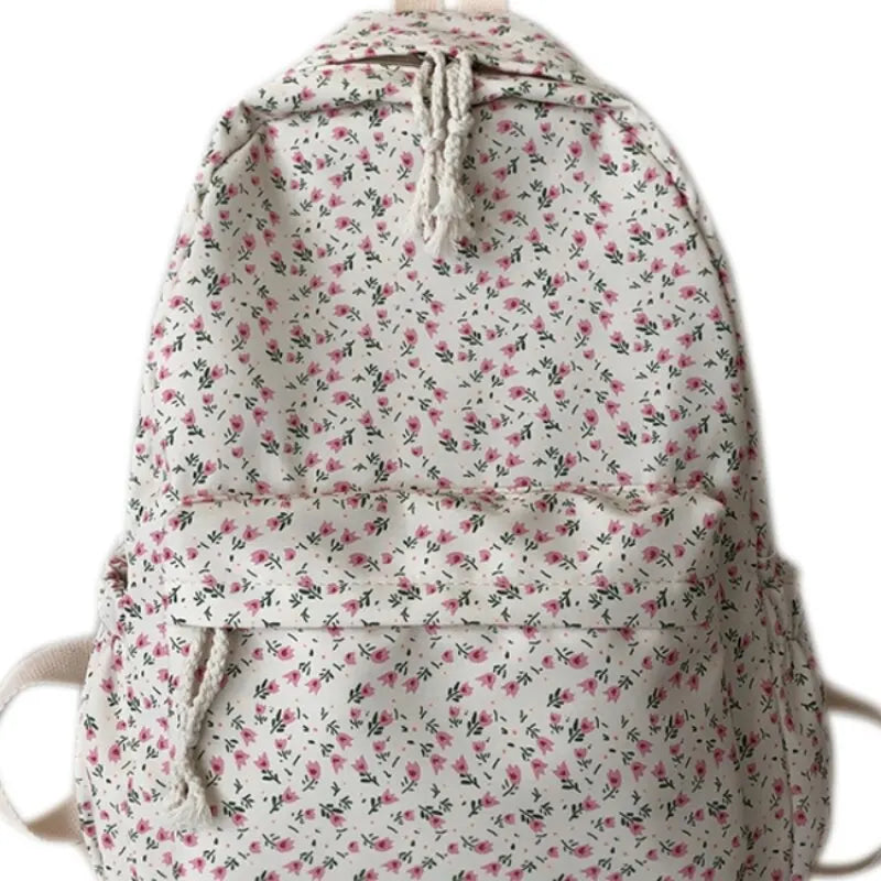 Aichashi BACK TO SCHOOL Korean Version Nylon Floral Backpack School Flower Fashion Backpack Junior High School Backpack Travel Bag