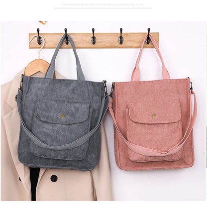 Aichashi BACK TO SCHOOL Corduroy Bag for Women Shopper Bag Designer Handbag Autumn and Winter Girls Student Bookbag Female Canvas Shoulder