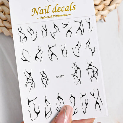 3D Metal Silver Flame Nails Stickers Gold Bronzing Stripe Lines Sliders Design Manicure French Nail Art Decoration Decal #Y2K