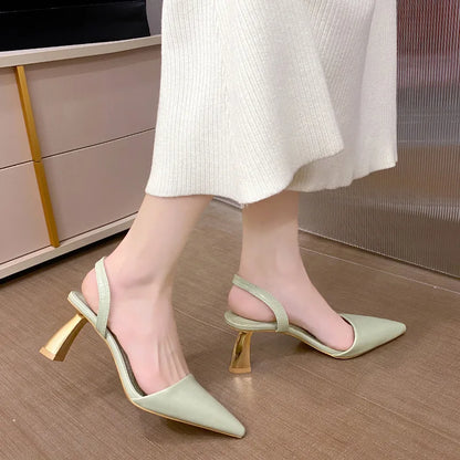 aichashi  -  Sandals Female New Pointed High Heels Fine Heel Baotou Back Hollow Sandals Summer Dress High Heel Ladies Pumps wedges shoes