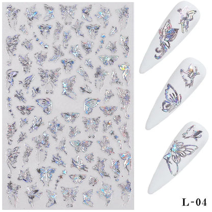 Aichashi 3D Laser Nail Stickers for Nail Art Decorations Gold Sliver Butterfly Nail Bronzing Stereoscopic Decals