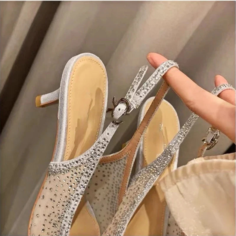 aichashi  -  Luxury Rhinestone High Heels Women Fashion Designer Sandals Party Dress Bridal Shoes Mesh Glitter Pointed Toe Muller Pumps Women