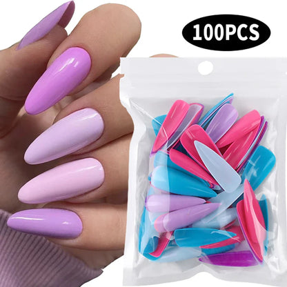 100pcs Natural Fake Nails Solid Color False Nail Tips Full Coverage Matte Acrylic False Nails Tips DIY Manicure Extension Tools