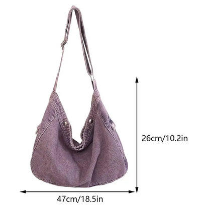 Aichashi BACK TO SCHOOL Canvas Retro Ladies Commute Bag Denim Versatile Shoulder Bag Solid Color Women Crossbody Bag Large Capacity Casual Messenger Bag