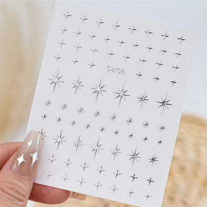 Aichashi 5pcs 3D Ranbom Mix Shape Silver Nail Nail Art Decoration Stickers Luxury Kawaii Star Series Sliders Decals Nail Accessories DIY