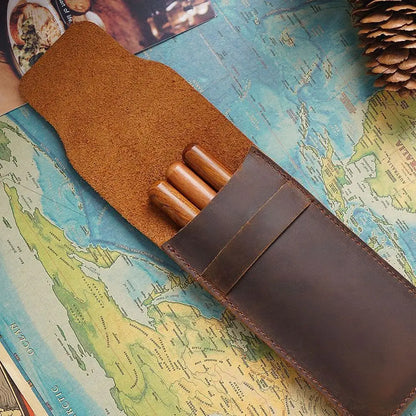 Aichashi Handmade Pen Bag From Cowhide Genuine Leather Retro Pencil Bag Vintage Style Pencil Case Storage Bag For Journal Travel Supplies