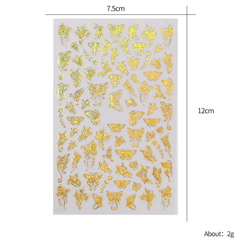 Aichashi 3D Laser Nail Stickers for Nail Art Decorations Gold Sliver Butterfly Nail Bronzing Stereoscopic Decals