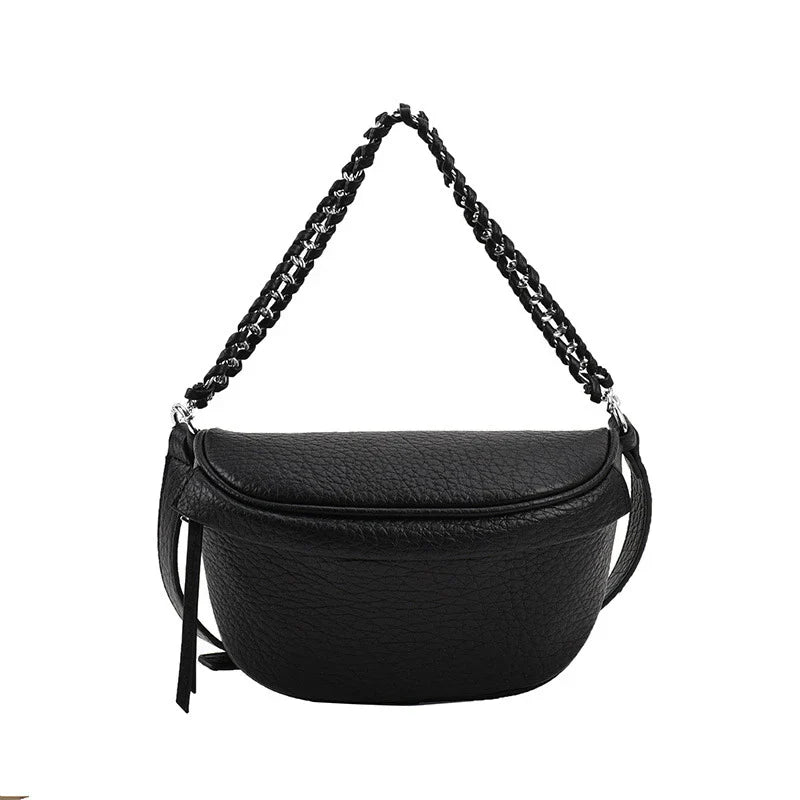 Aichashi Elegant Solid Colour PU Leather Waist Bags For Women Simple Design Fanny Pack Female Waist Pack Ladies Crossbody Chest Bag