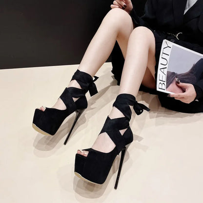 aichashi  -  Elegant Ankle Lace-up Platform High Heels Peep Toe Women Pumps Street Style Platform Sexy Stiletto High Heels Strippers Shoes