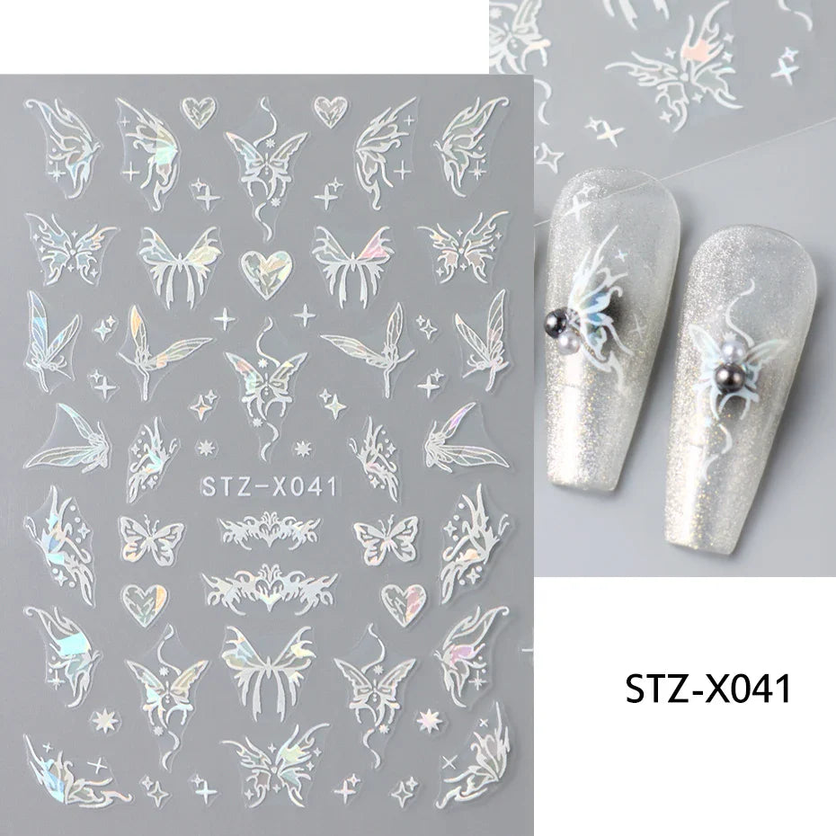 Aichashi Acrylic Flowers Nails Art Stickers White Floral Petal Leaf Sliders For Nails Wedding Design Manicure Decoration