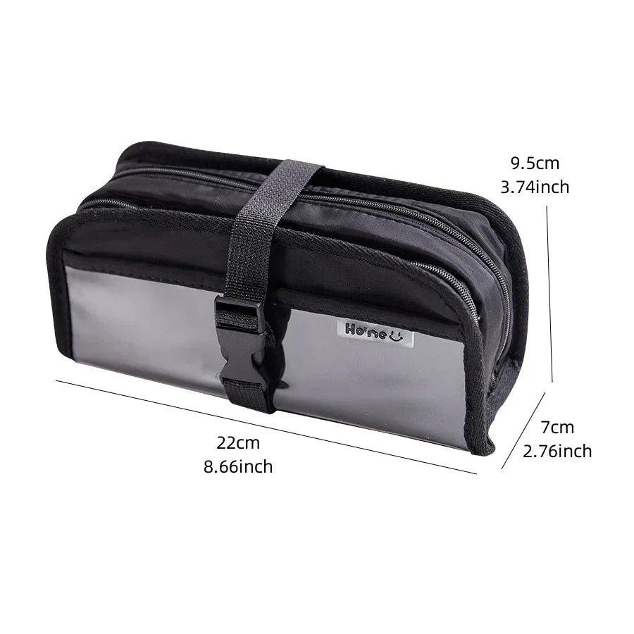 Aichashi BACK TO SCHOOL Black & White Pencil Bag Pen Case Transparent Front Belt Buckle Multi Pocket Storage Pouch Stationery