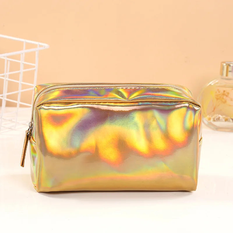 Aichashi BACK TO SCHOOL New Solid Color Laser Cosmetic Bag Ins Wind Portable Wash Storage Bag Makeup Gift Bag Makeup Pouch Travel Cosmetic Organizer