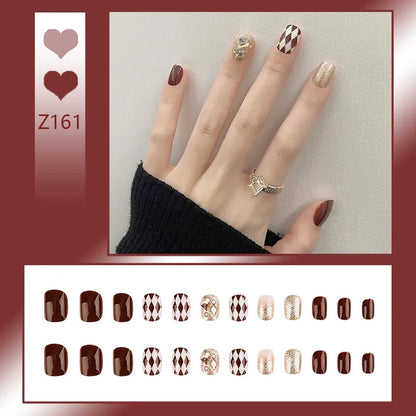 24pcs/box Fake Nails Short Detachable Finished Fingernails Ballet Wearable False Nails press on Square Head Full Cover Nails Tip