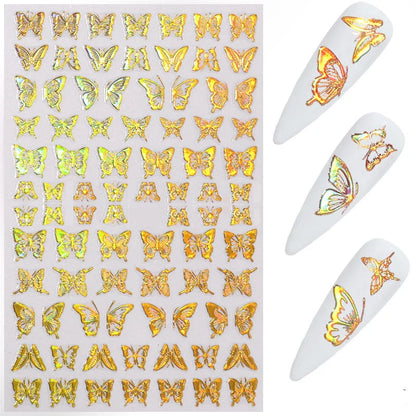 Aichashi Laser Butterfly Sticker Nails Art Holographic Gold/Sliver Nail Decal Design Self-adhesive Butterfly Nail Sticker Ornament