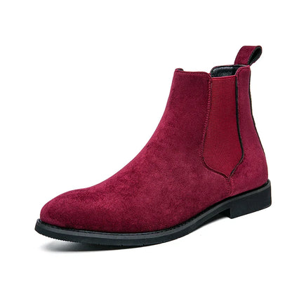 Aichashi Chelsea Boots for Men Wine Red Black Faux Suede Business Low-heeled Handmade Fashion Free Shipping Men Boots