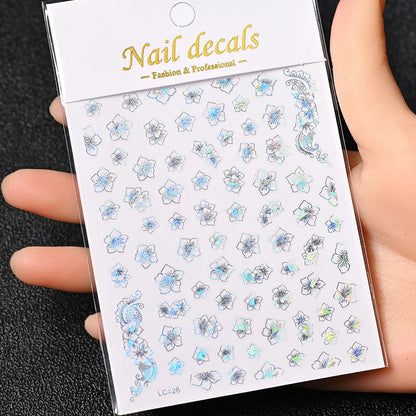 3D Gold Sun/Moon/Star Bronzing Nail Art Sticker 8*10cm Laser Star Moon Design Nail Decal Gold Silver Self-Adhesive Slider