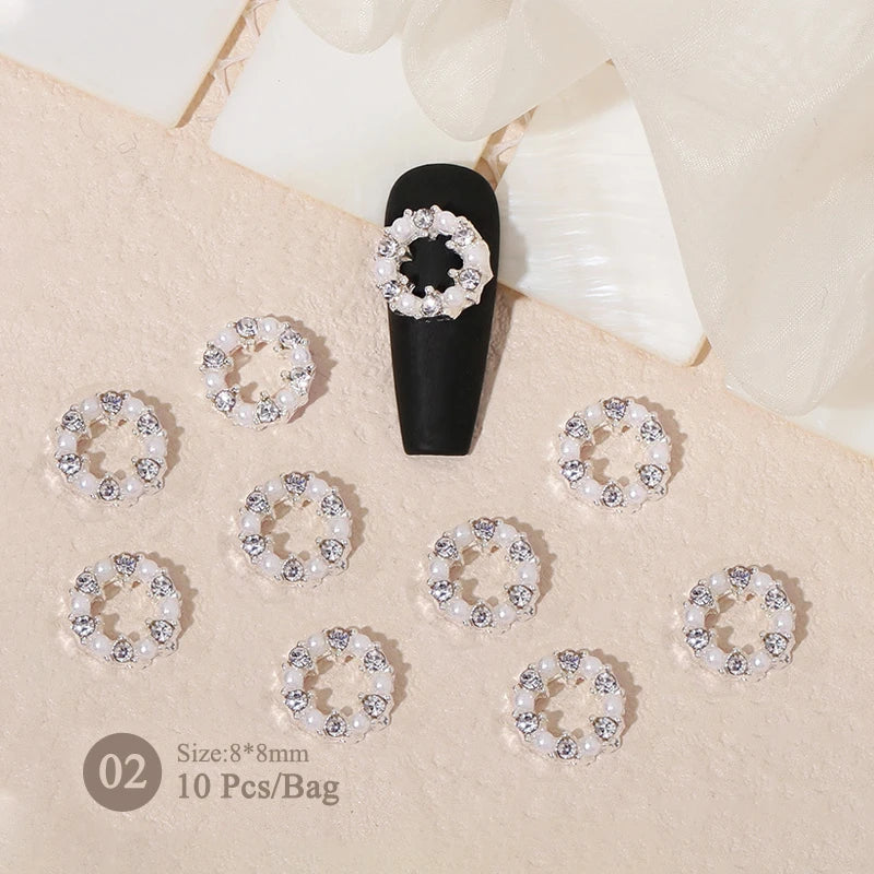 Aichashi 10pcs/bag Butterfly Shaped Nail Rhinestone Star Flower Nail Charm Silver Gold Alloy Nail Pearl Jewelry Accessories Nail Supplies