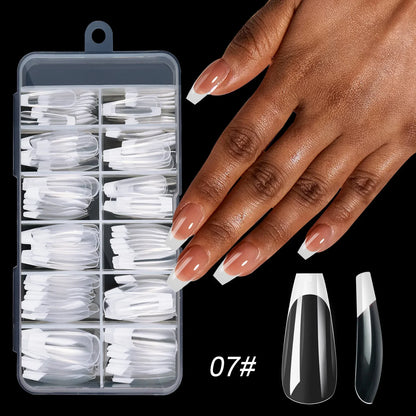 120pcs/box Acrylic French False Nails Medium Length Square Armor Full Cover Nail Tips Can Be Removable Mixed Size Press On Nails