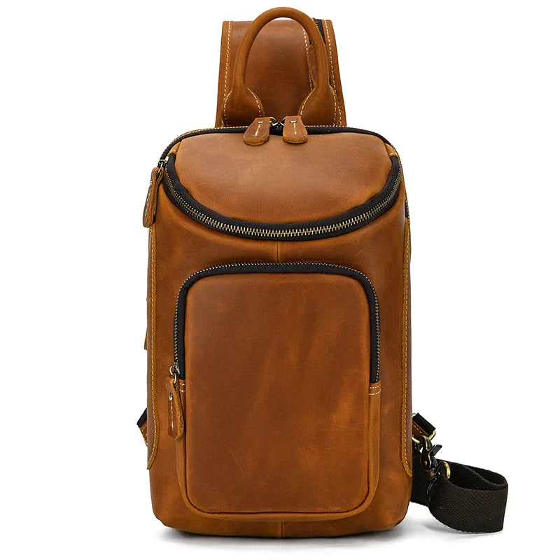 Aichashi Casual Genuine Leather Chest Bag Pack Men iPad Mini Cow Leather Shoulder Bags Male Anti Theft Crossbody Summer Sling bags