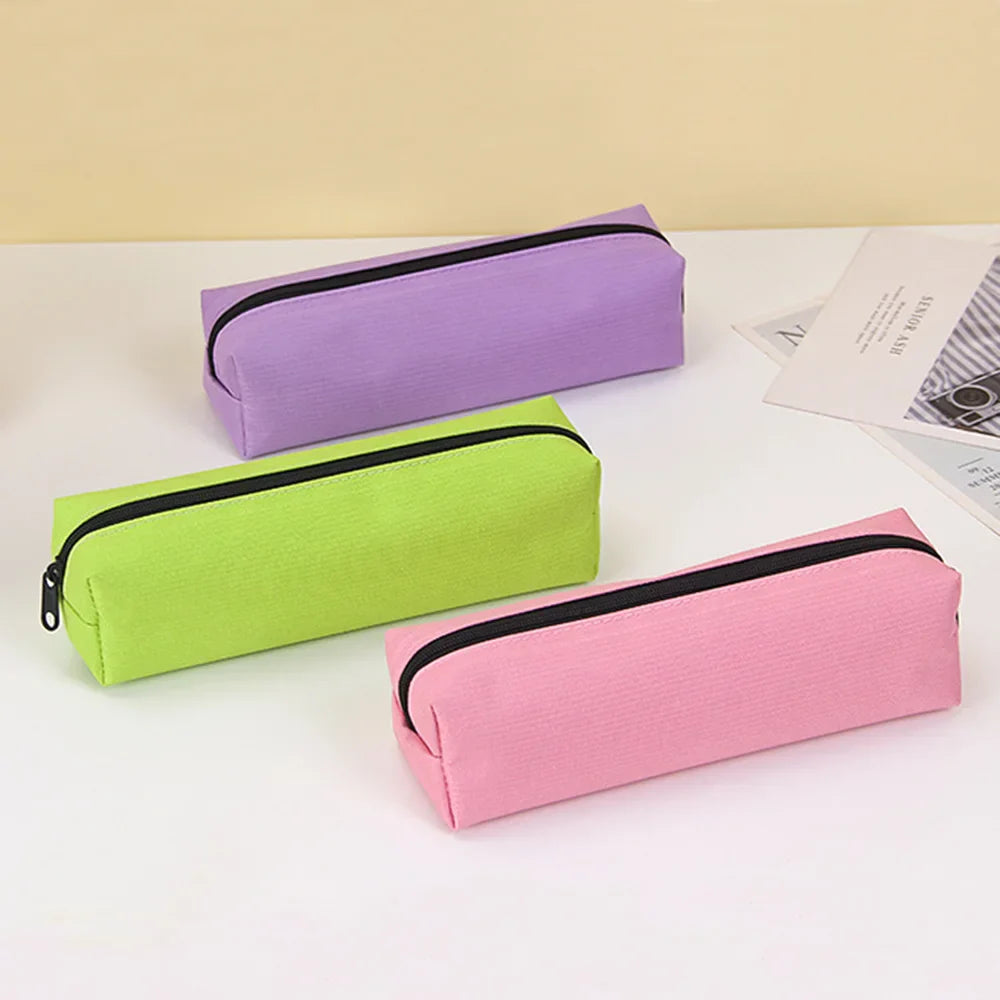 Aichashi BACK TO SCHOOL Solid Color Pencil Case Simple Pencil Bags For Student New Stationery School Supplies Kids Gift Zipper Big Cosmetic Bag