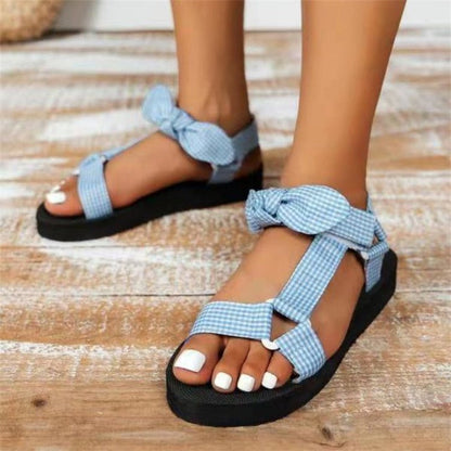 aichashi New Summer Women Sandals Color Flat Casual Lace Up Bow Shoes for Ladies  Fashion Outdoor Leopard Beach Mujer