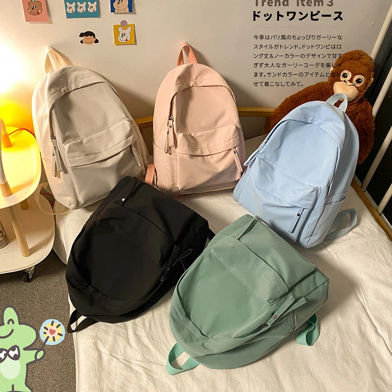 aichashi Simple Solid Color Backpack Women Waterproof Nylon School Bags For Teenager Girls Bookbag Lady Travel Backbag Shoulder Bag