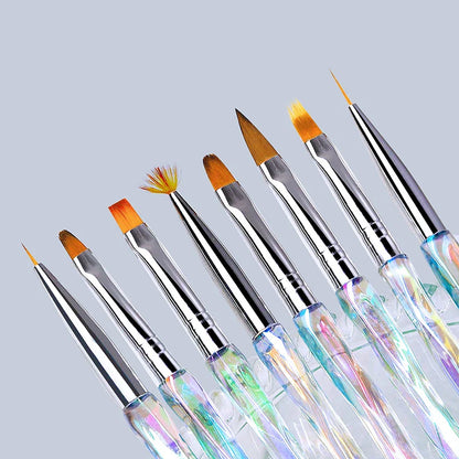 8pcs/set Aurora Acrylic Nail Art Painting Pens for Nail Design Soft Slender Brush Gradient Gel Drawing DIY Brush