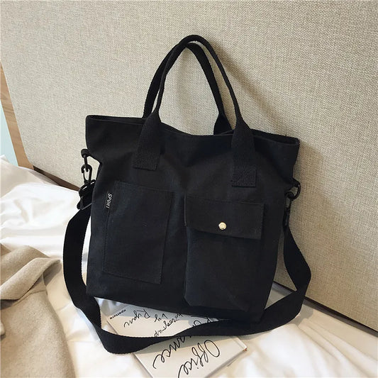 Aichashi BACK TO SCHOOL Canvas Bags for Women Handbag Shoulder Bag Large Capacity Solid Color Totes Shopper Bags Casual Female Cross Body Bags