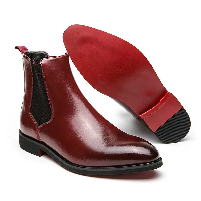 Aichashi Chelsea Boots for Men Red Sole Ankle Business Round Toe Slip-On Mens Boots Free Shipping Size 38-46 Men Shoes