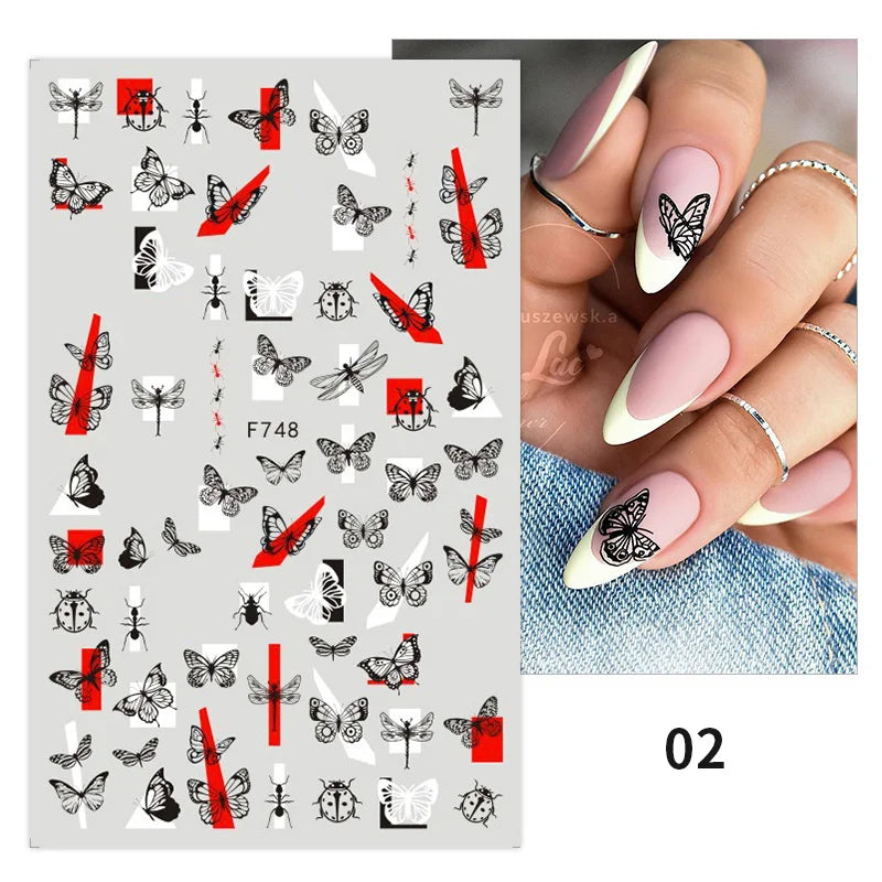 Aichashi 1PCS 3D Black and White Nail Art Stickers Nail Art Decoration Star Moon Butterfly Nail Decal Color Snake Sticker Manicure