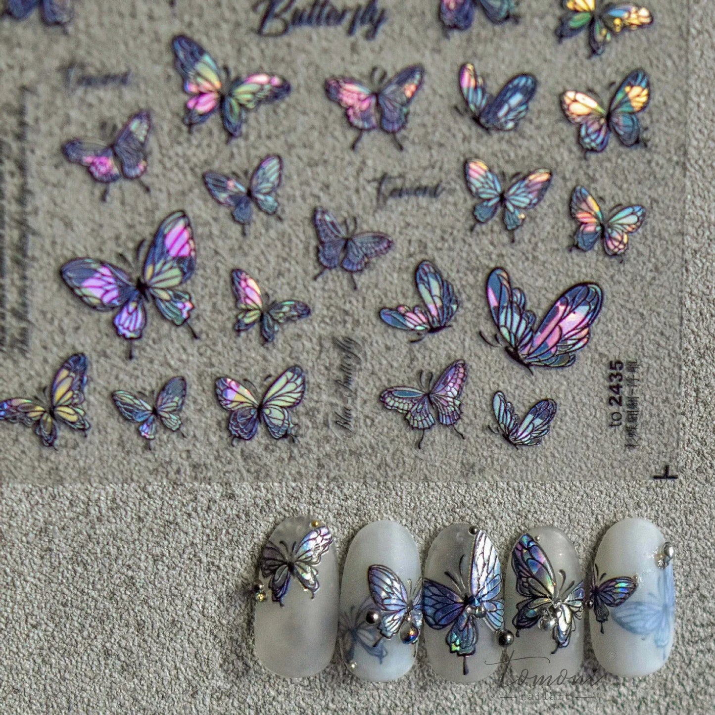 Aichashi 1 Sheet 5D Realistic Relief Vivid Laser Holographic Dancing Butterfly Adhesive Nail Art Stickers Decals Manicure DIY Ornaments