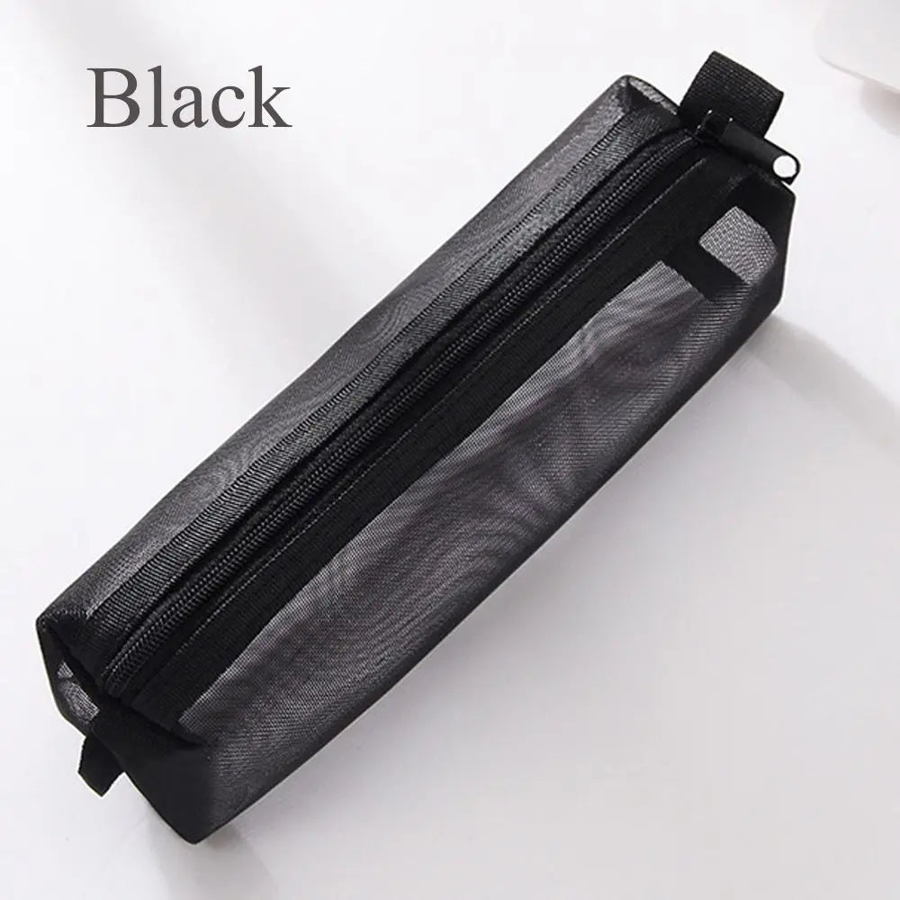 Aichashi BACK TO SCHOOL Nylon Mesh Pencil Case Office Student Pen Box Transparent Zippered Pen Bag Stationery Storage Tool