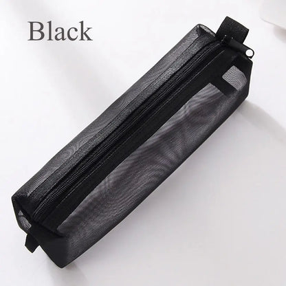 Aichashi BACK TO SCHOOL Nylon Mesh Pencil Case Office Student Pen Box Transparent Zippered Pen Bag Stationery Storage Tool