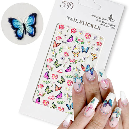 1PC 5D Macaron Flower/Fruit Nail Charms Sticker Embossed Bear/Rabbit/Letter Nails Slider Decals Summer Adhesive Manicure Decor&Y